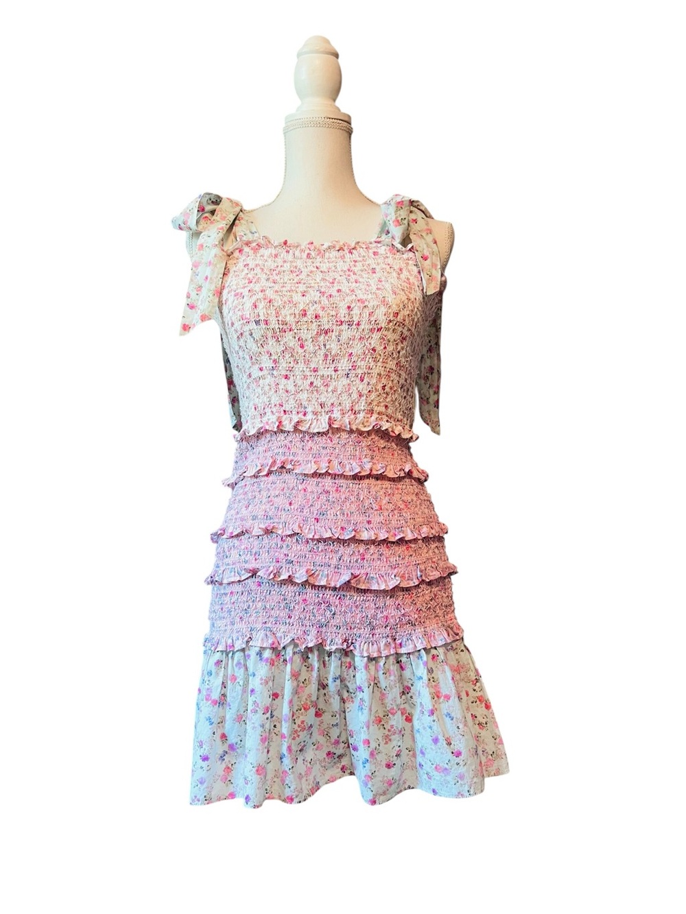 LoveShackFancy X Target Adeline Floral Smocked Mini Dress with Ruffle Tiers